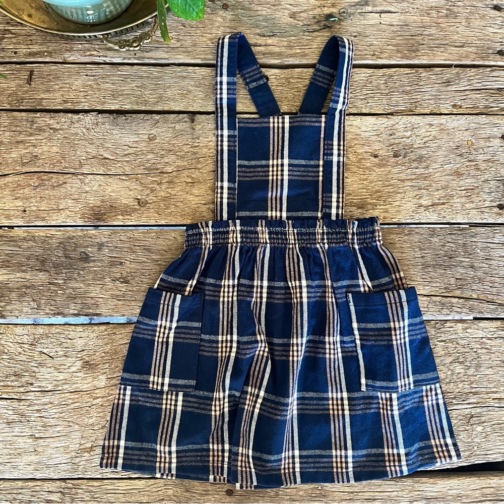 Wonder Nation Blue and Tan Plaid Overall Dress